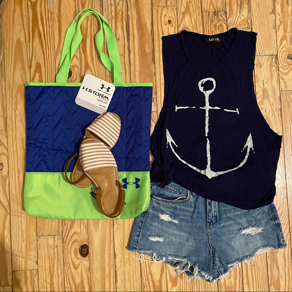 Nautical Raw-Edge Navy Muscle Tank Top - Picture 6 of 6